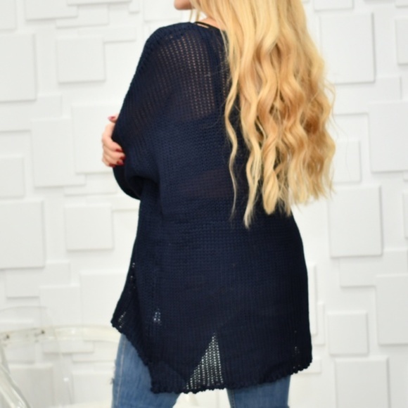 TOP NAVY BLUE KNIT SWEATER TOP - Picture 3 of 3